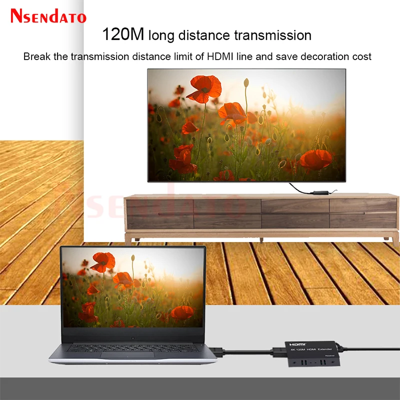 4K HDMI Extender 120M Over Cat6 RJ45 HDMI Video Transmitter And Receiver kit Extender for PS4 EDID TV DVD Player PC Monitor