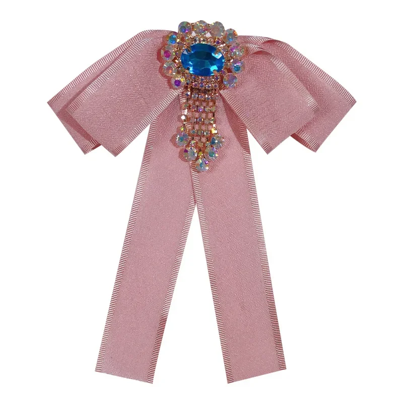 

Luxury Zircon Bow Tie Pin Women's Jewelry Gift Fashion Korean British College Style Shirt Dress Accessories Sweet Pink Bowtie