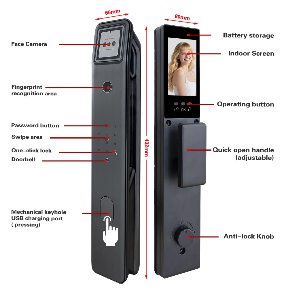 TTLOCK 3D Face Smart Door Lock Camera capture with Intelligent Fingerprint Password Biometric Electronic Key Unlock - Image 4