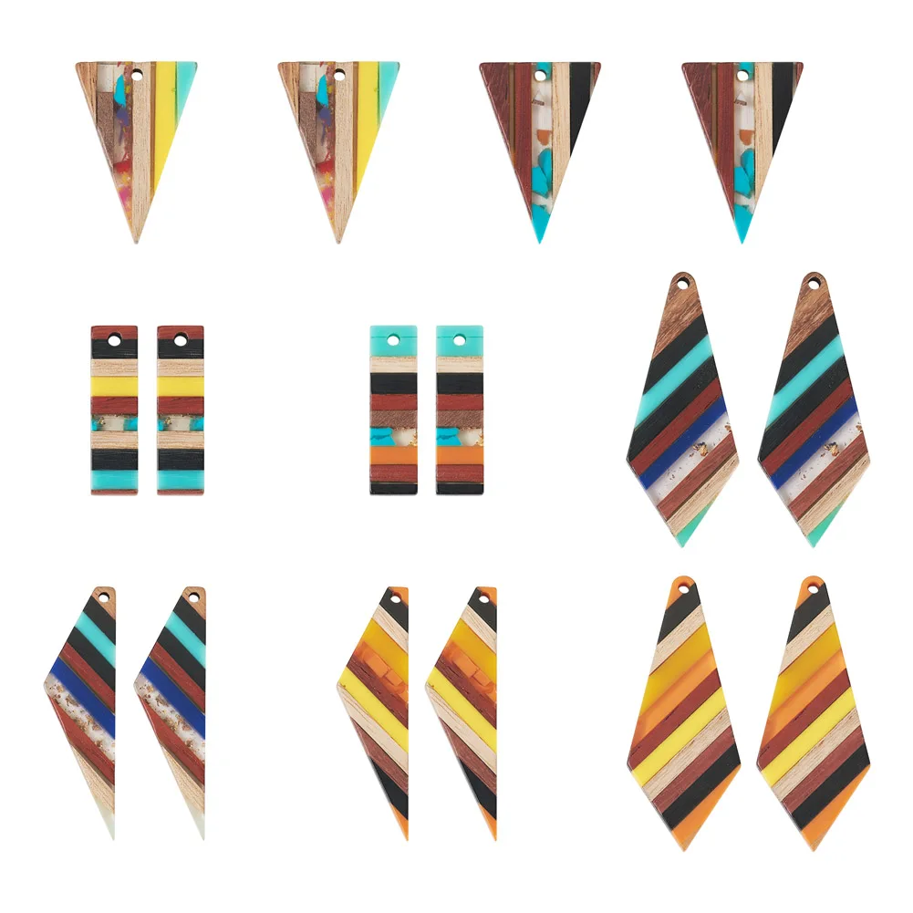 

1 Set Natural Wood Resin Pendant Bulk Strip Geometric Splicing Long Charms for Necklace Earrings DIY Jewelry Making
