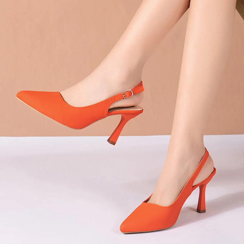 OMJPWS Women's Slingback Kitten Heels - Pointed Toe, 4cm Heel, Adjustable Ankle Strap - View #2