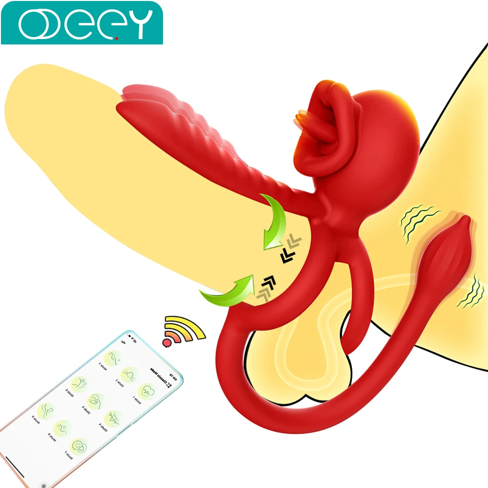 App Vibrierender Penisring-Vibrator mit sexy leckenem Mund, G-Punkt-Klitorisstimulator, Penisringe, Paare, Sexspielzeug für Erwachsene für Männer
