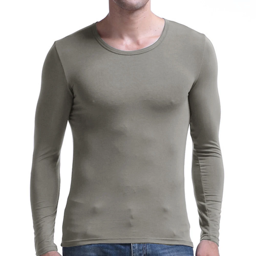 2022 Hot Men Undies Autumn Winter Long-Sleeved Round / V-Neck Warm Thermal Underwear Comfortable Bottoming Shirt Nightwear dralon fabric self heating thermal underwear fleece lined good quality new men sweater autumn winter turtleneck bottoming shirt