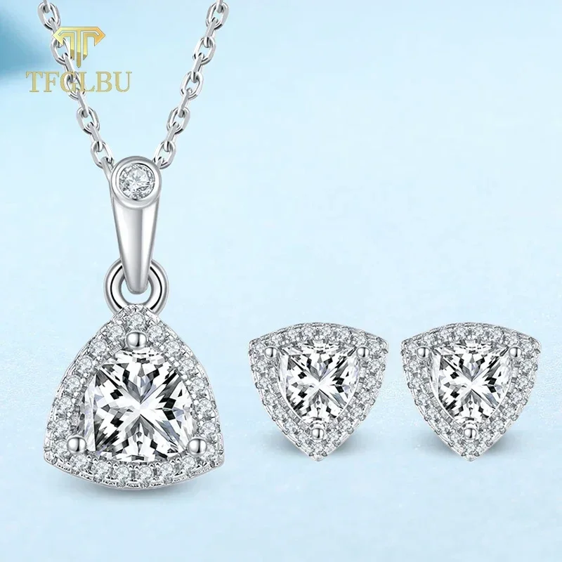 

TFGLBU 100% Genuine D Vvs1 Moissanite Stud Earrings Necklace Set for Women Elegant Solid 925 Silver Charm Wedding GRA Jewelry