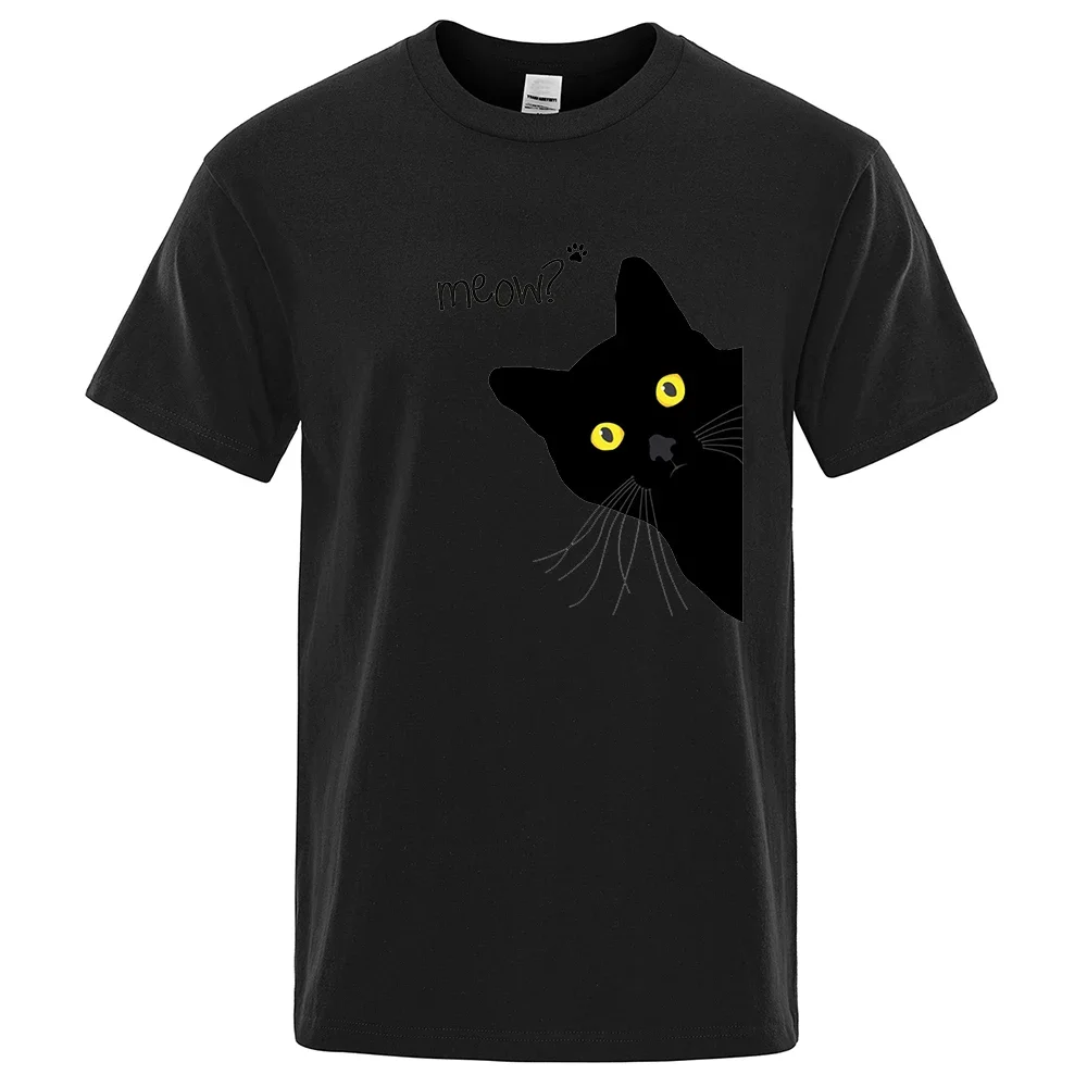 thumbnail image 1 of Camisetas con estampado divertido de gato negro maullido para hombre, camisetas transpirables, ropa de calle de verano, camisetas holgadas de algodón de manga corta de gran tamaño, 1 of 5