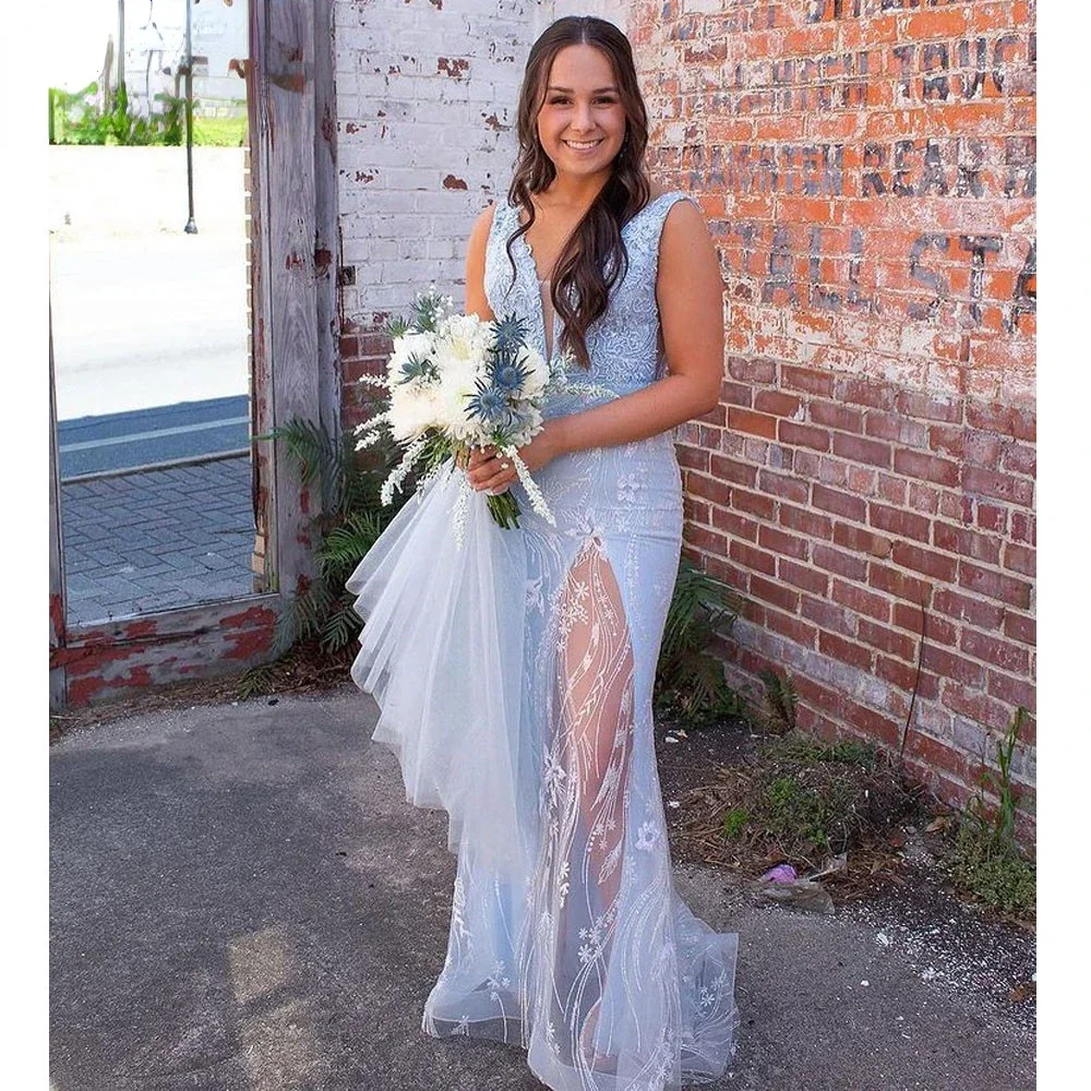 

2024 Gliter Lace Sparkly Tulle Elegant Evening Dress A-Line Sweetheart Sexy High Split Cocktail Formal Party School Formal Dress