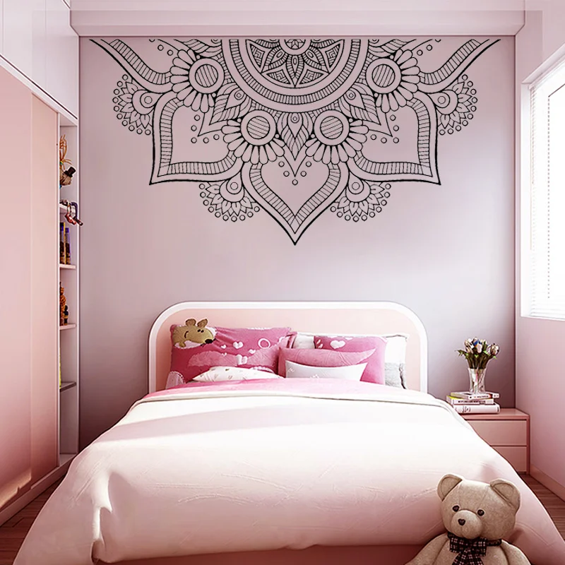 Wall Stickers Self Adhesive Wall Stickers Vinyl Wall Stickers Half Mandala Wall Art Decals-Mandala Decal-Boho Decor Bohemian Stickers Headboard Decal Yoga Studio Vinyl MT40