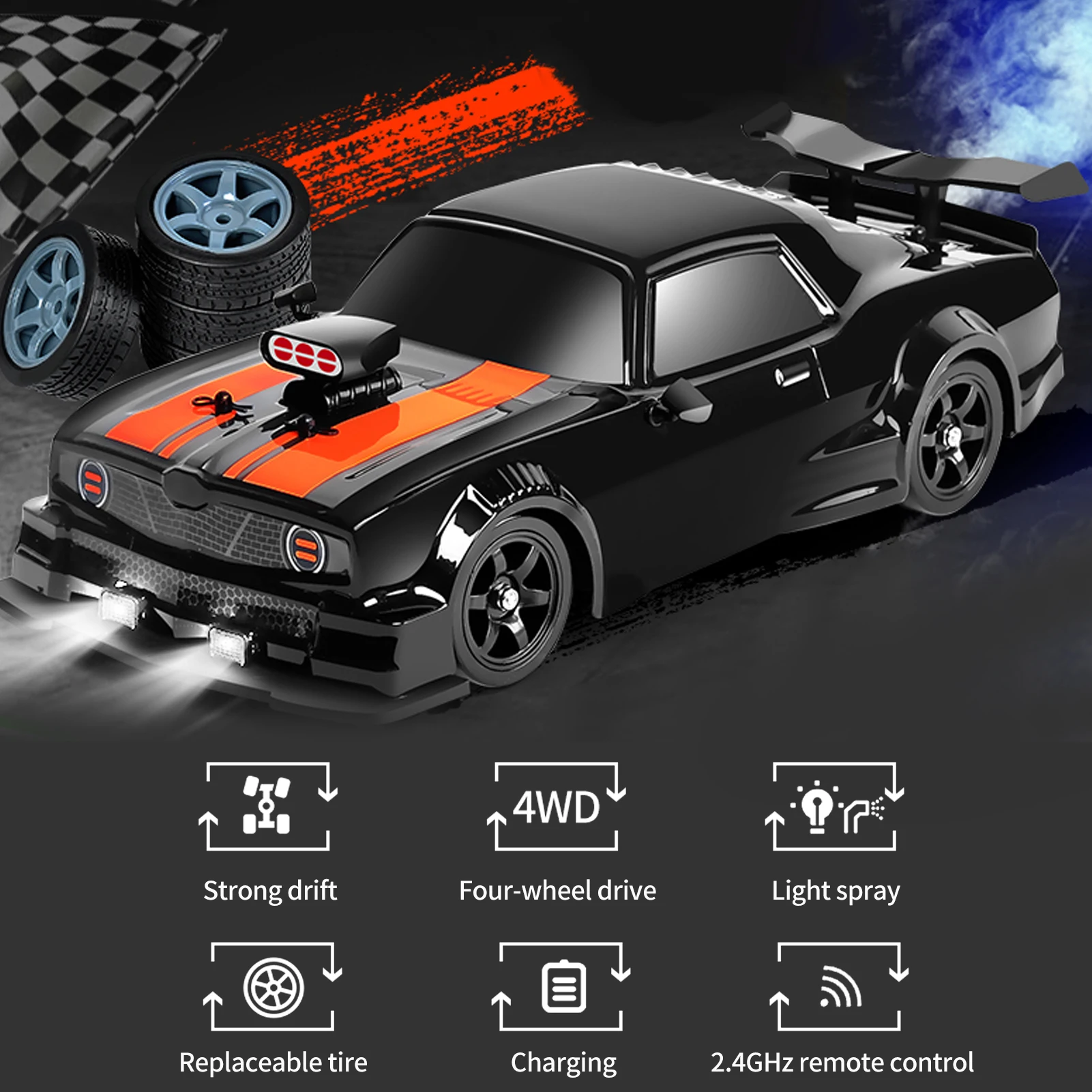 1:18 controle remoto corrida drift spray esporte carro 6ch 30 minutos 360-degree  rotação simulação de luz música alta velocidade rc carro brinquedo do miúdo  - AliExpress