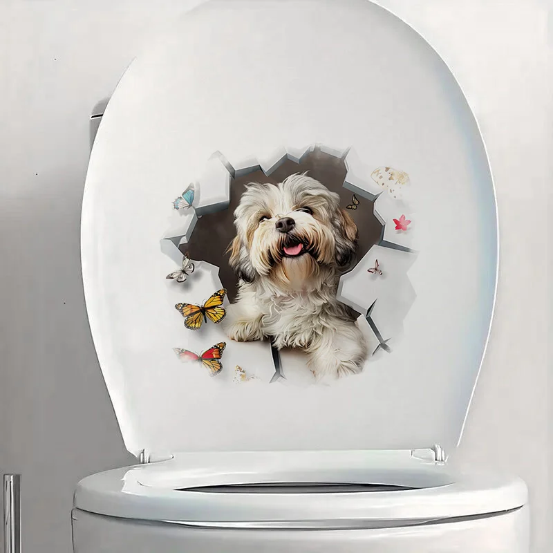 T2262# Lhasa Apso Toilet Stickers Decoration for Living Room, Wall, Bedroom, and Home Decor Car Decals Self-Adhesive