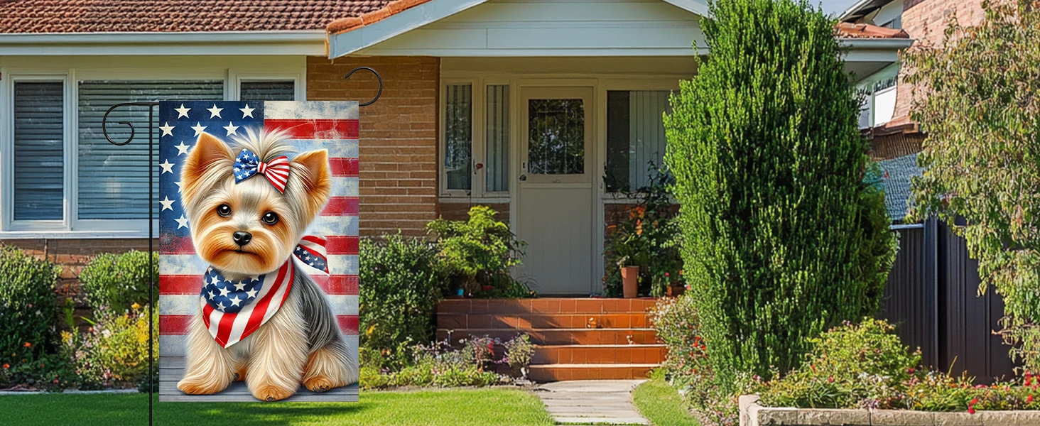 American Flag Patriotic 4th of July Yorkie Dog Garden Flag Yorkshire Terrier Yorkie Decoraive Flag