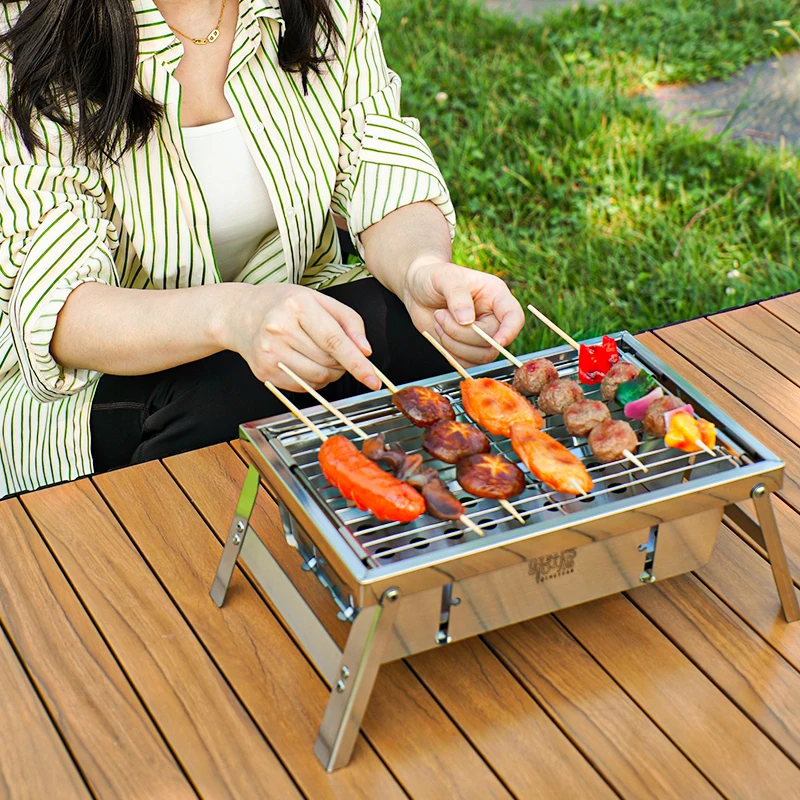 캠핑용 스테인리스 스틸 그릴 스토브, 휴대용 야외 숯불, 접이식 BBQ 나무 스토브, 피크닉 및 분리형 로스팅 스토브