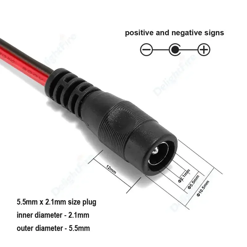 Câble d'alimentation en queue de over, connecteur de fil pour bande LED, adaptateur de caméra CCTV, prise mâle et femelle, 18awg DC, 5V, 12V, 24V, 5.5x2.1mm