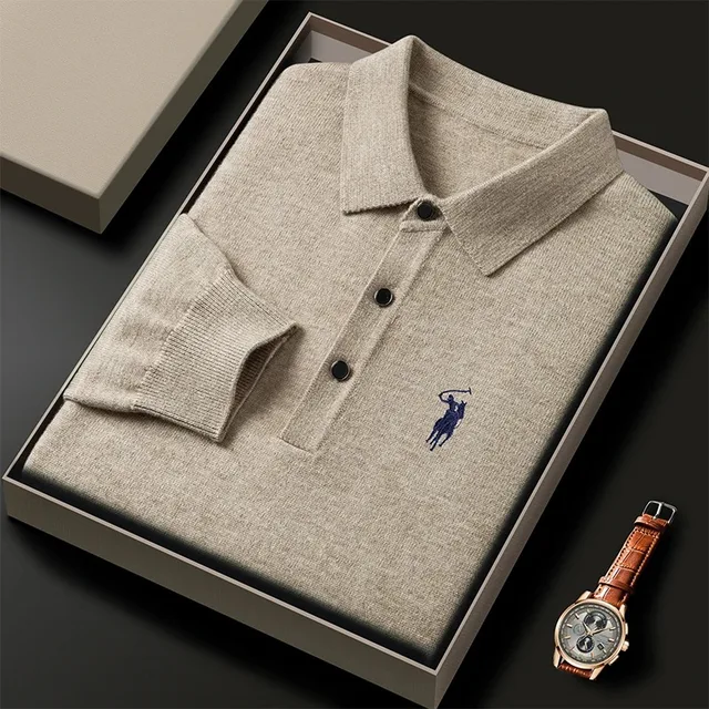 Haute qualité luxe confort tricot manches longues t - shirt hommes automne nouveau Designer marque poney broderie mode Paul classique polo shirt 1