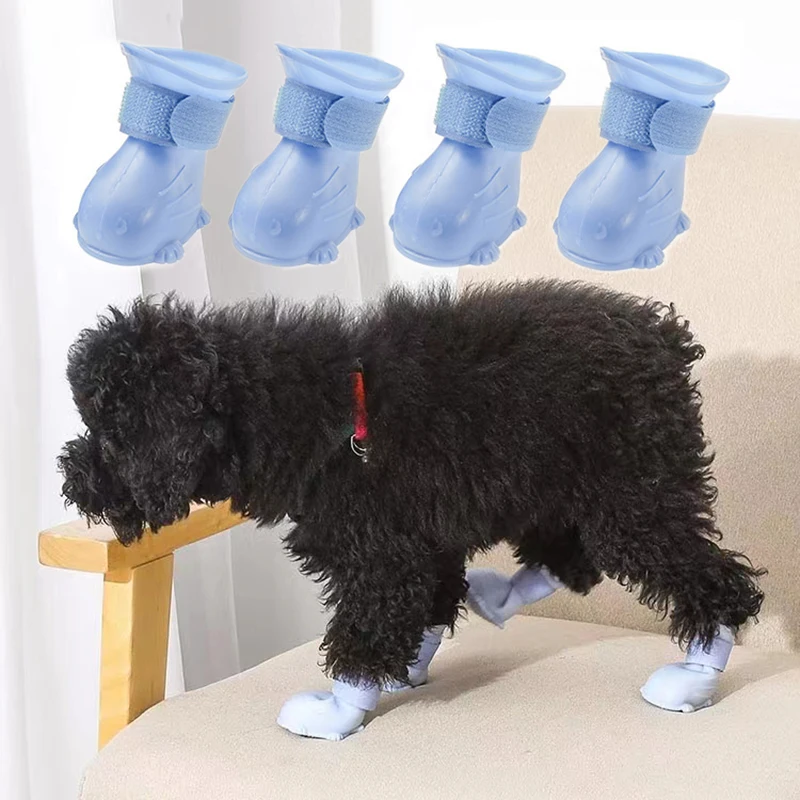 4Pcs/Set Pet Dog Rain Shoes Anti Slip Waterproof Cat Shoe Rubber Boots for Outdoor Footwear Socks Dogs Cats Foot Cover