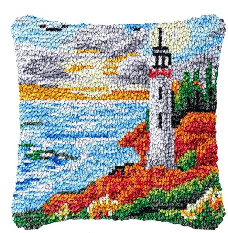Do It Yourself Latch Hook Kit Pillow Embroidery Carpet With Pre-Printed Beautiful Pattern Simple And Plain Series Pillow Decor