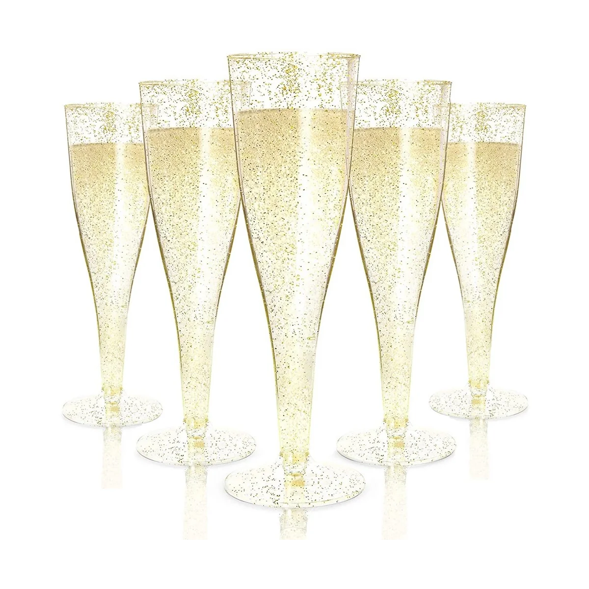 

Plastic Champagne Flutes, Wine Glasses Gold Glitter Champagne Glasses Reusable Stemmed Party Wine Cups for Parties