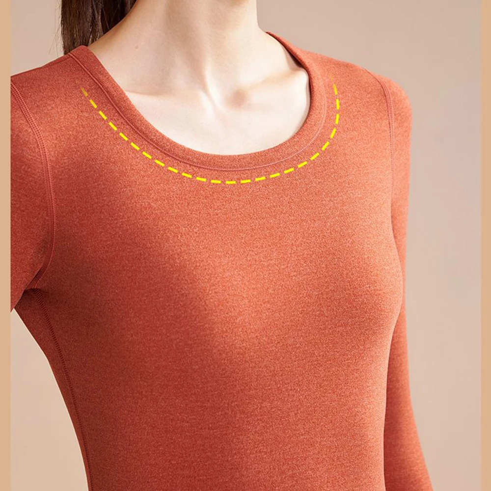 Thermal Underwear Set Women Antibacterial Cashmere Silk Winter Thickened Seamless High Elasticity Round Neck Thermal Clothing