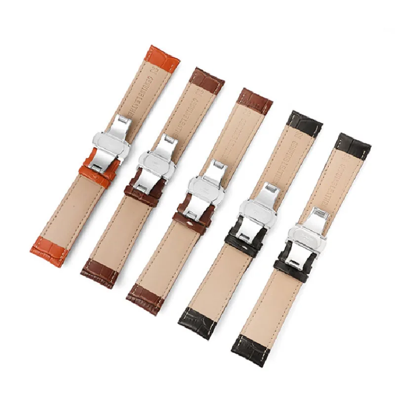 Genuine Leather Watch Bracelet with Stainless Steel Butterfly Buckle