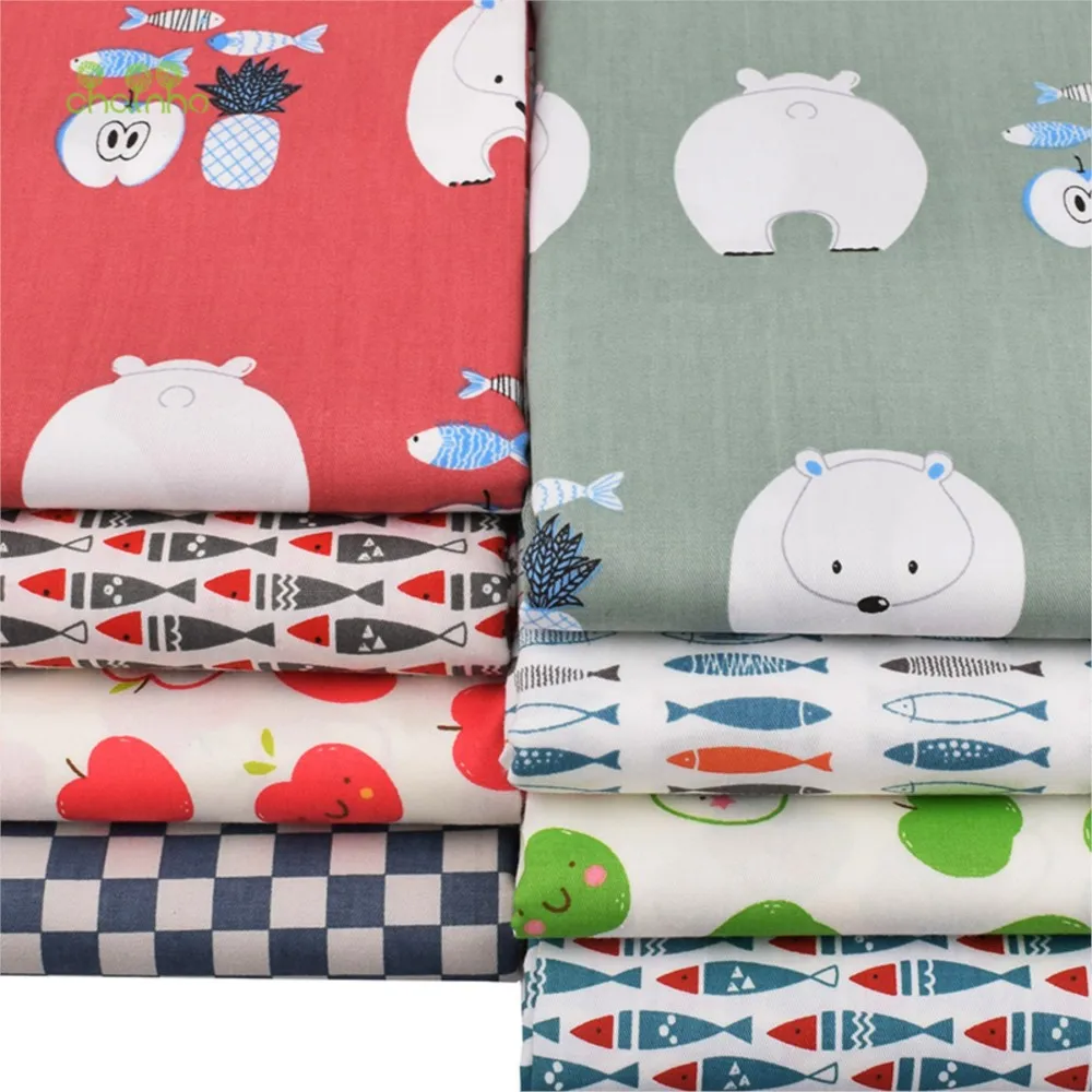 Chainho,Printed Twill Weave Cotton Fabric,Patchwork Cloth,DIY Sewing Quilting Material,Cartoon Series,8 Designs,2 Sizes,QC243