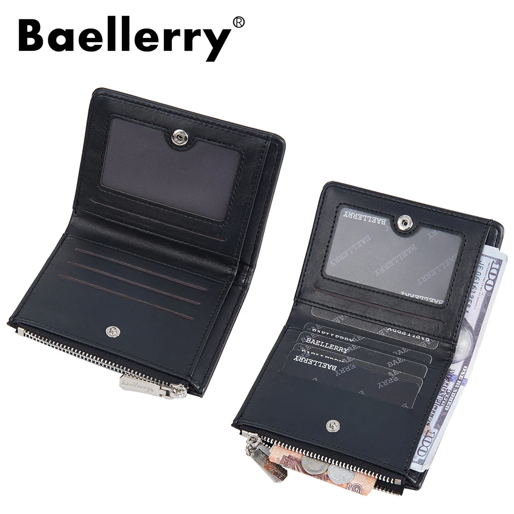 Baellerry Men's PU Wallet, Anti - Demagnetization, Zipper Coin Pocket, 6 Card Slots, Compact Bifold Purse for ID/CC, Fashion Mal
