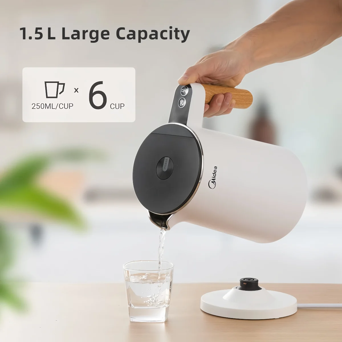 Bouilloire Intelligente Midea 1,5 L Blanche avec Affichage de la Température, Contrôle Précis de la Température, Ébullition Rapide et Maintien au Chaud Intelligent, Arrêt Automatique, Corps Tactile Sûr