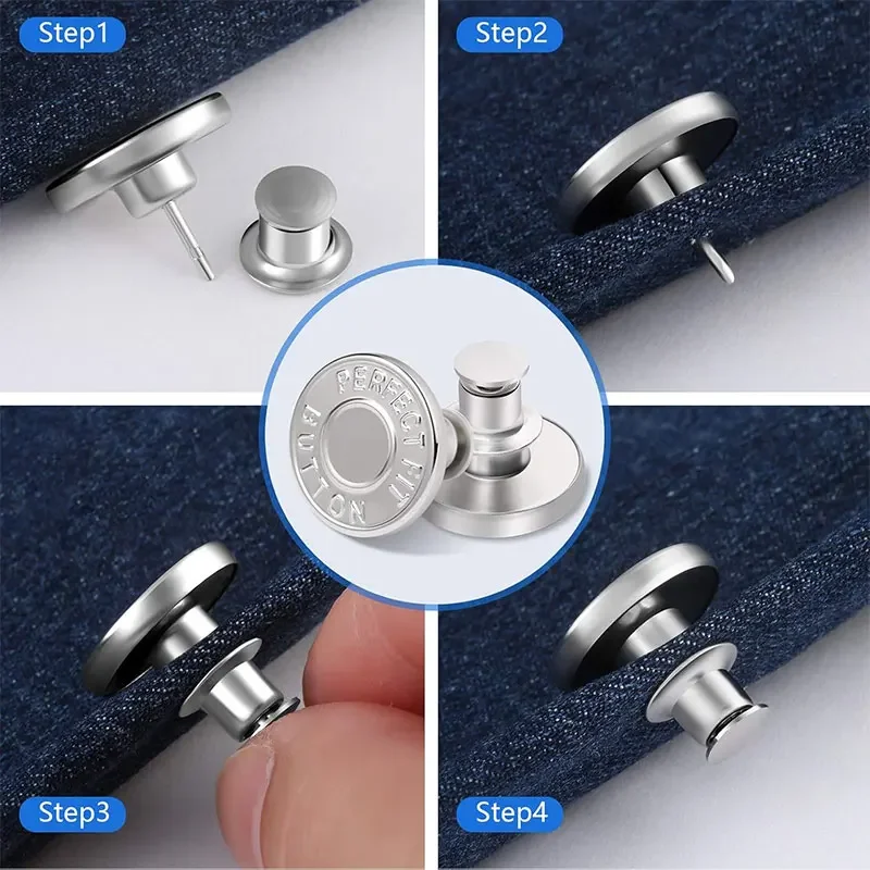 5/10/20Pcs Button Pins for Loose Jeans No Sew Instant Replacement Snap Tack Pant Button Adjustable Metal Pants Button Tightener 5