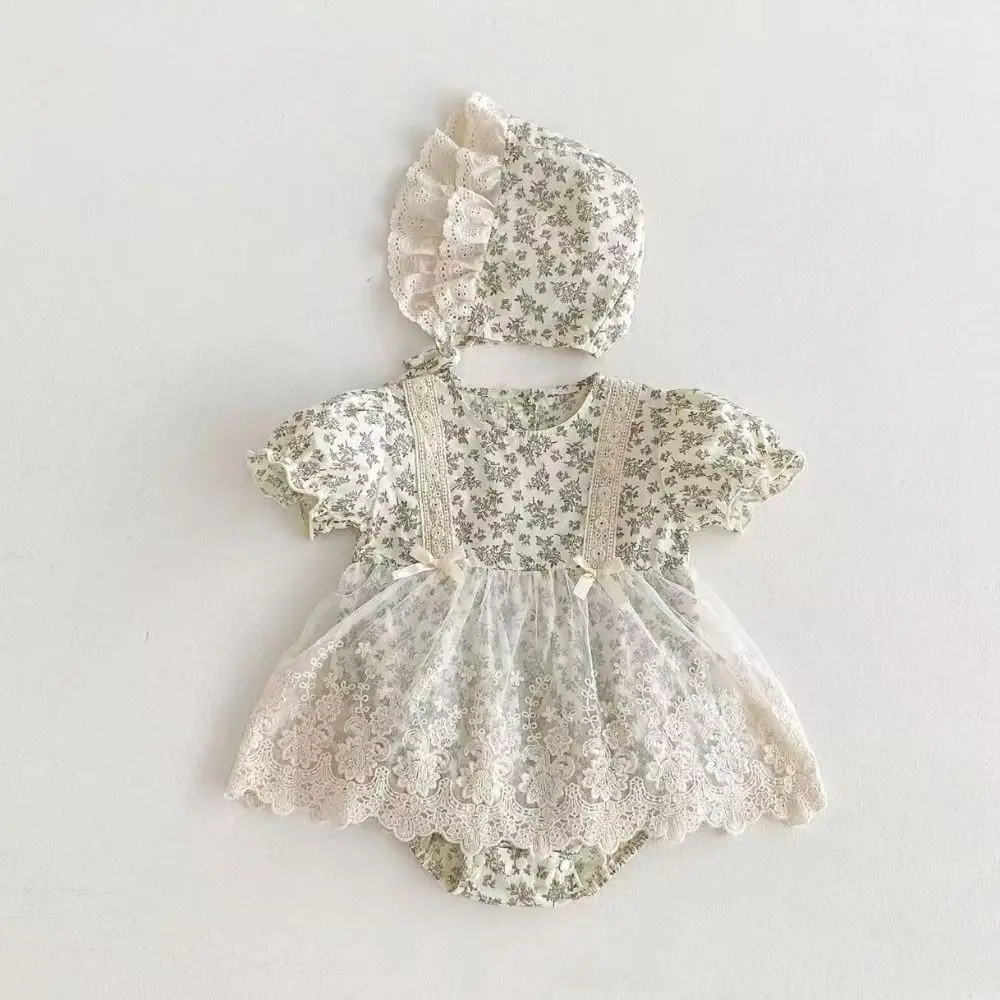 Casual Outfit Lace Mesh Baby Jumper Dress Bowknot Bodysuit Flower Baby Jumpsuit Fluffy Cotton Toddle Climb Suit Gifts