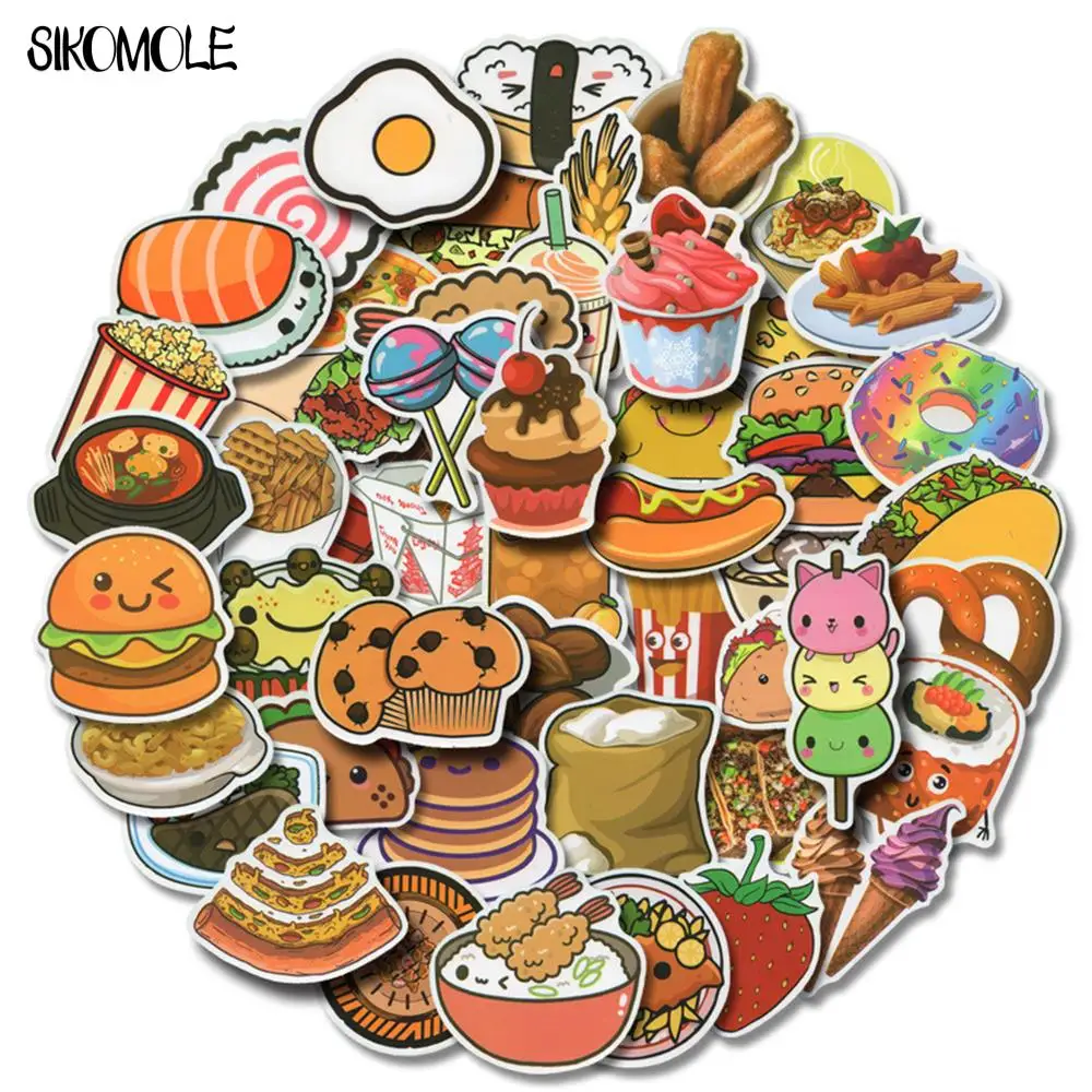 10/30/50PCS Cartoon Kawaii Delicious Dessert Poached Egg Pizza Hamburger Graffiti Sticker For Fridge Laptop Decals Sticker F5