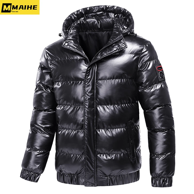 

8XL Winter Jacket Men's thick warm oversized fashion bright cotton coat Harajuku Streetwear men's hooded zipper waterproof parka
