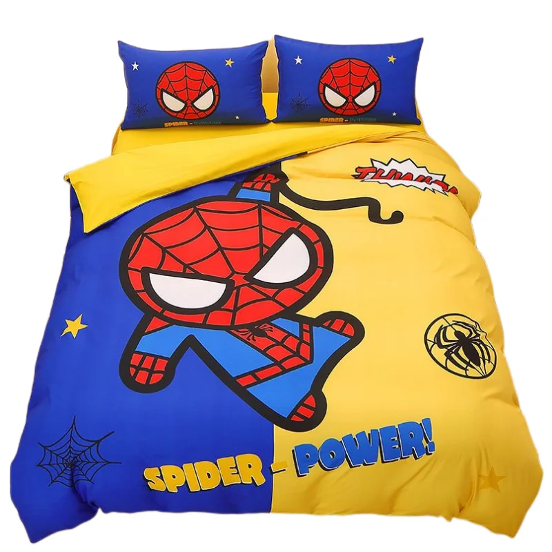 

Marvel European and American Anime Spiderman Children's Cartoon Four-piece Iron Man Captain America Bed Three-piece Boy Bedding