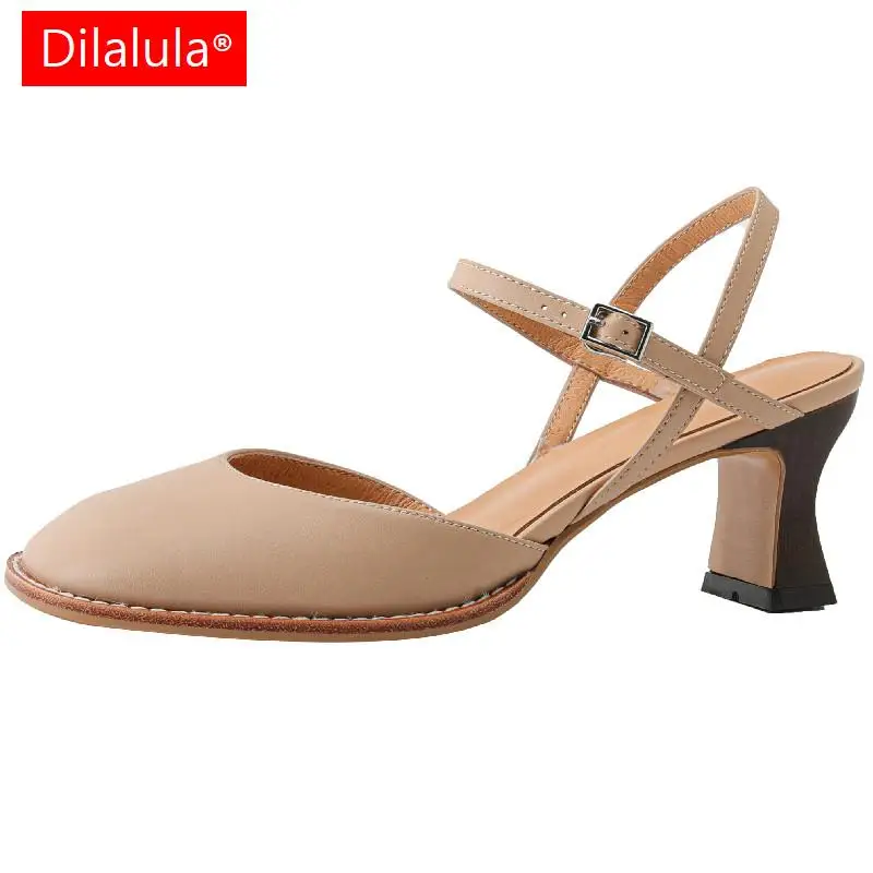 

Dilalula Spring Summer High Quality Women Genuine Leather Sandals Office Ladies Casual Strange Heels Shoes Woman Fashion Classic