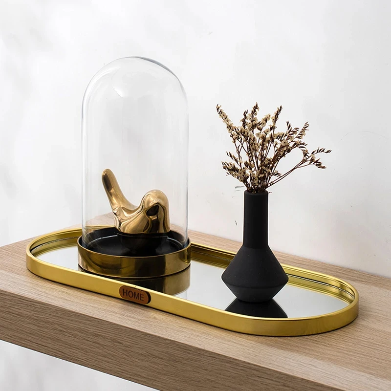 Nordic Gold Mirror Tray Light Luxury Home Jewelry Tray Rectangular Storage Simple Table Decoration Ornaments Shooting Props