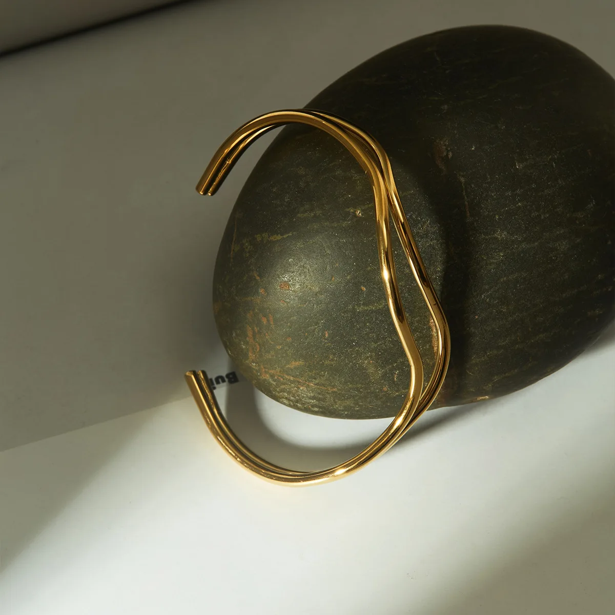 Stainless Steel PVD Double Wire Bracelet Thin River-shape Wave Bracelet Waterproof Ripple Geometric Cuff Bangle Open Adjustable