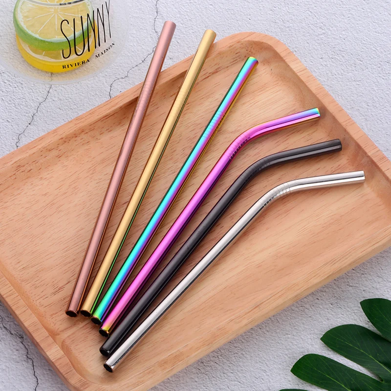 Vibrant Stainless Steel Reusable Drinking Straws with Cleaning Brush - Eco-Friendly Party & Bar Accessories