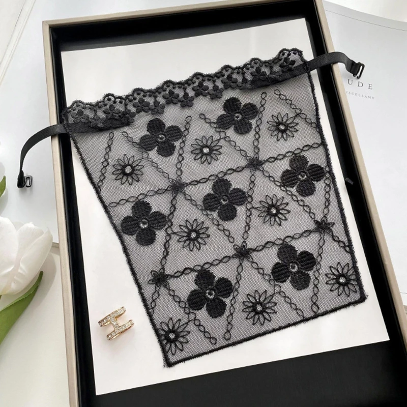 Women Summer Clip-On Floral Lace Mock Camisole Bra Insert Secret Cleavage Cover Overlay Panel Vest Wrapped Chest Bandeau