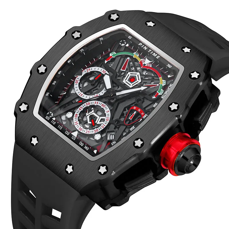 

Top Brand Luxury RM Tonneau Chronograph Big Men Sport Watch Quartz Hollow Military Watches Gold Clock Silicone Band Reloj Montre