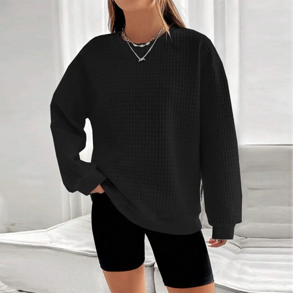 

Solid Color Waffle Design Top for Women Fashionable Women's Solid Color Waffle Pattern Sweatshirt Stylish for Casual