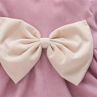 Winter Baby Girl Fleece Dress Bow Soft Standing Neck Solid Color Thickened And Warm Retro Baby Dress 5