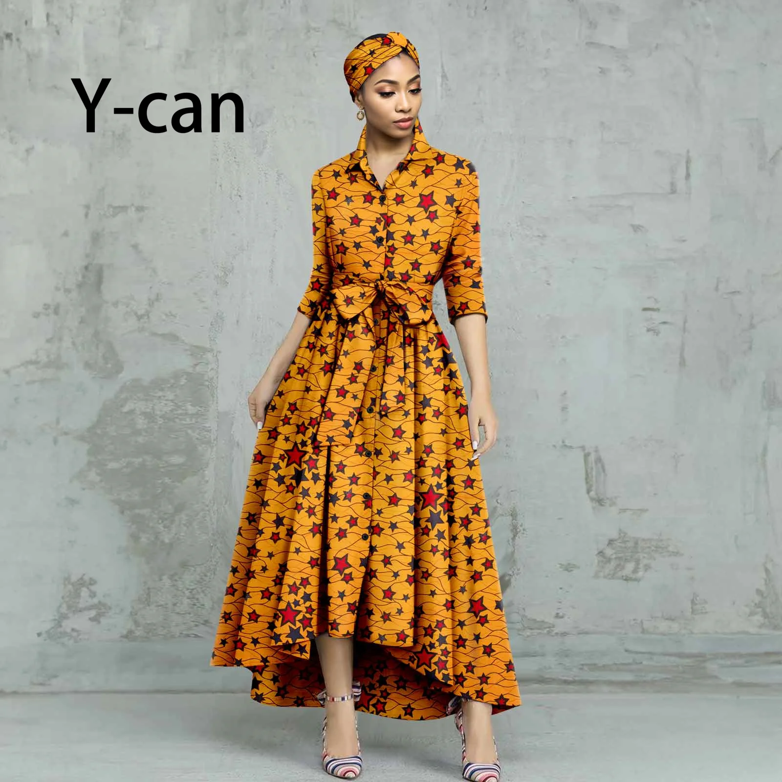 

Dashiki African Women Dress Ankara Print Slim Clothes with Headwrap Bazin Riche Elegant Lady Office Date Wedding Outfit Y2325099