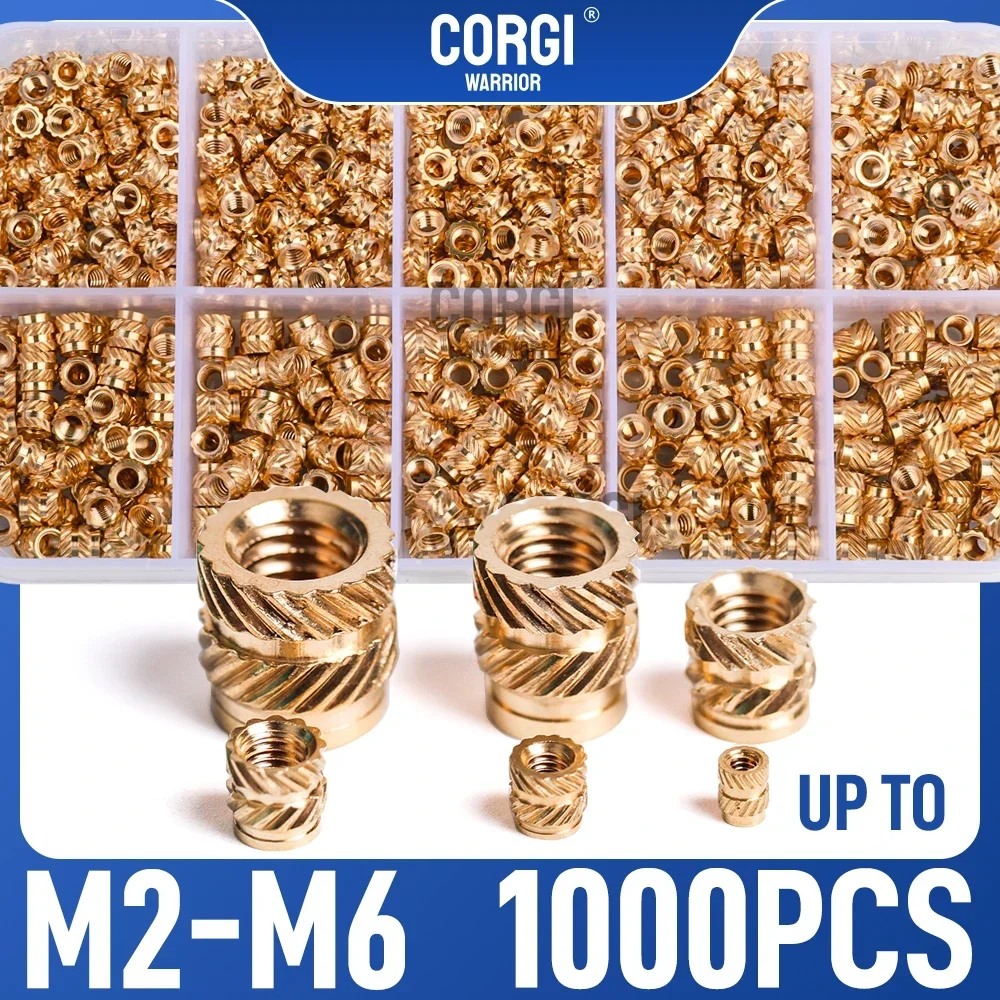 Brass Heat Insert Nuts Up to 1000 Assortment Kit M2 M2.5 M3 M4 M5 M6 Metric Knurled For 3D Printing Components