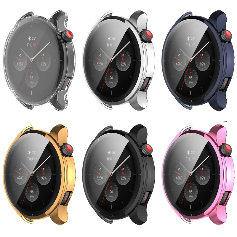 Amazfit GTR 4 용 부드러운 실리콘 케이스 유리 Huami Amazfit GTR 4 GTR4 커버 케이스 용 스마트 시계 화면 보호기 범퍼 쉘
