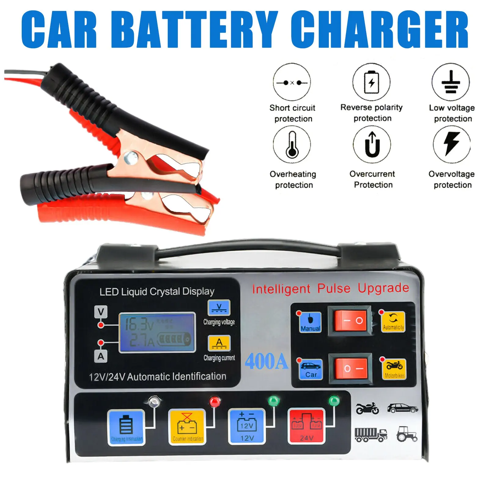 FastChargerCarBatteryCharger12V24V220WFullAutomaticCarBattery