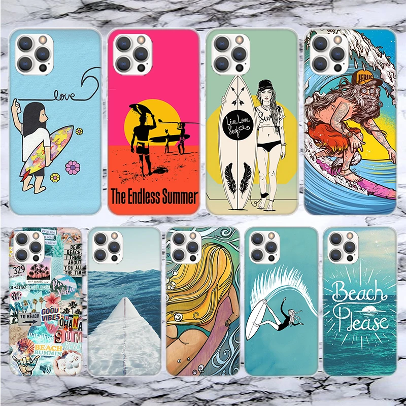Tavola Da Surf Surf Art Surf Girl Summer Soft Phone Case Per Iphone 14 13 12 Mini 11 Pro Max 15 + X Xr Xs 7 Plus 8 6S 5S Se 20