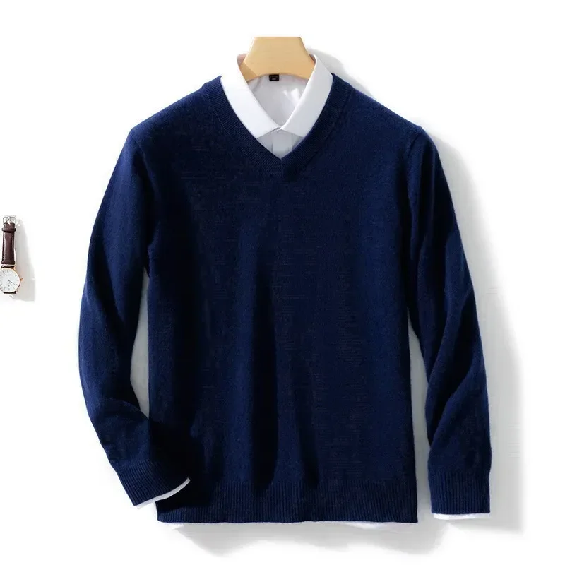 Men's Wool Warm Pullovers Sweater V-Neck Knit Winter Fit Tops Male Cashmere Knitwear Jumpers Bottoming Shirt Plus Size 5XL 2