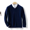 Men's Wool Warm Pullovers Sweater V-Neck Knit Winter Fit Tops Male Cashmere Knitwear Jumpers Bottoming Shirt Plus Size 5XL 2