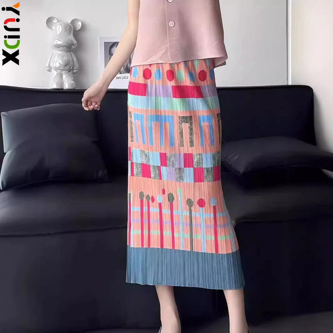 

YUDX Miyake Fashion Printed Colorblocked Split Pleated Women's Half Skirt Miyake Casual Model Half Skirt 2024 Summer New