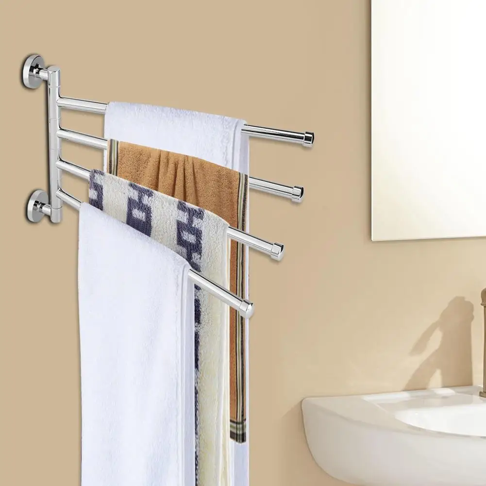 Stainless Steel 4-Bar Wall-Mounted Towel Rack & Hanger-Swivel Bathrobe Holder for Bathroom Organization