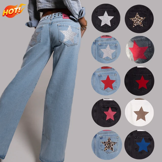 Patchwork Leopard Star Metal Rivet Jeans Y2k Denim Pants Women Female Baggy Dragging Hip High Street 2025 Casual Trousers 1