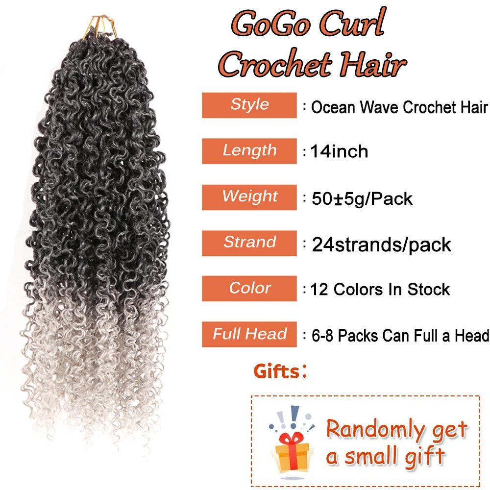 GoGo Curl Crochet hair 14Inch Braiding Hair faux locs Curly Deep twist Crochet Hair Water Wave Synthetic Braid Hair for Women