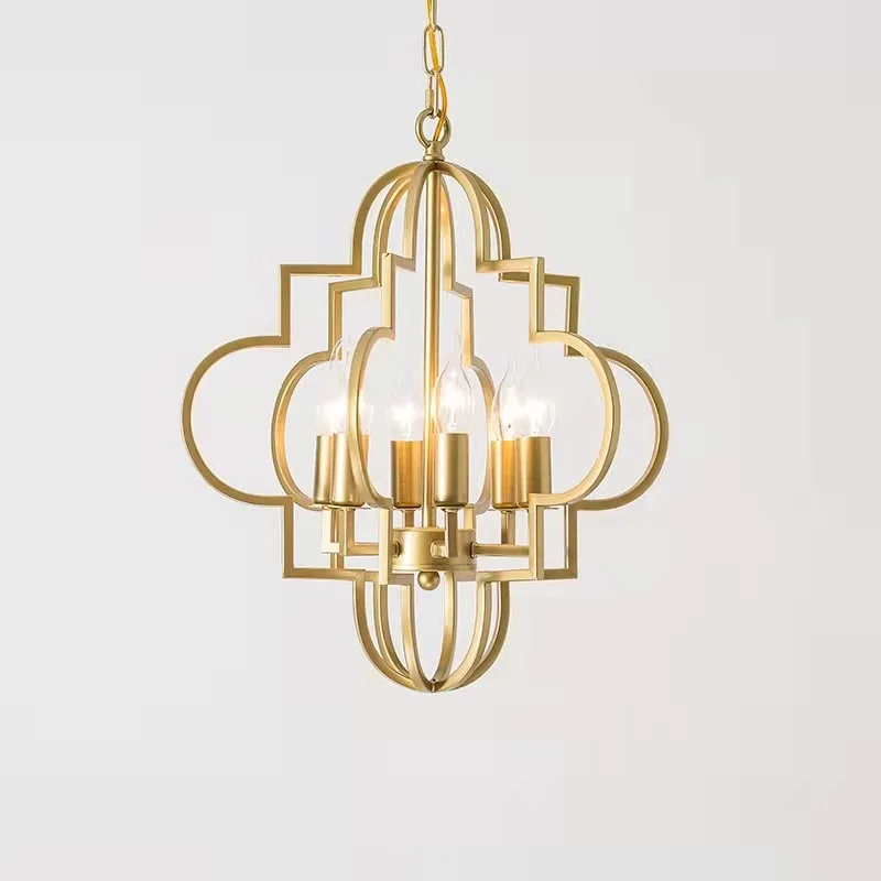 Vintage American Wrought Iron Gold Chandelier Design Living Room Pendant Lamp Nordic Dining Room Bedroom Cafe Kitchen Light